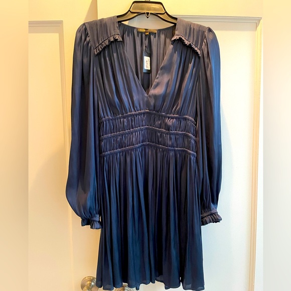 Maje Navy Flowing Satin dress - Picture 3 of 5